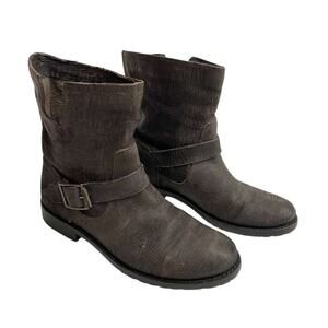 Frye Leather Boot Natalie Engineer Short Dark Grey Charcoal Boots Sz 8.5